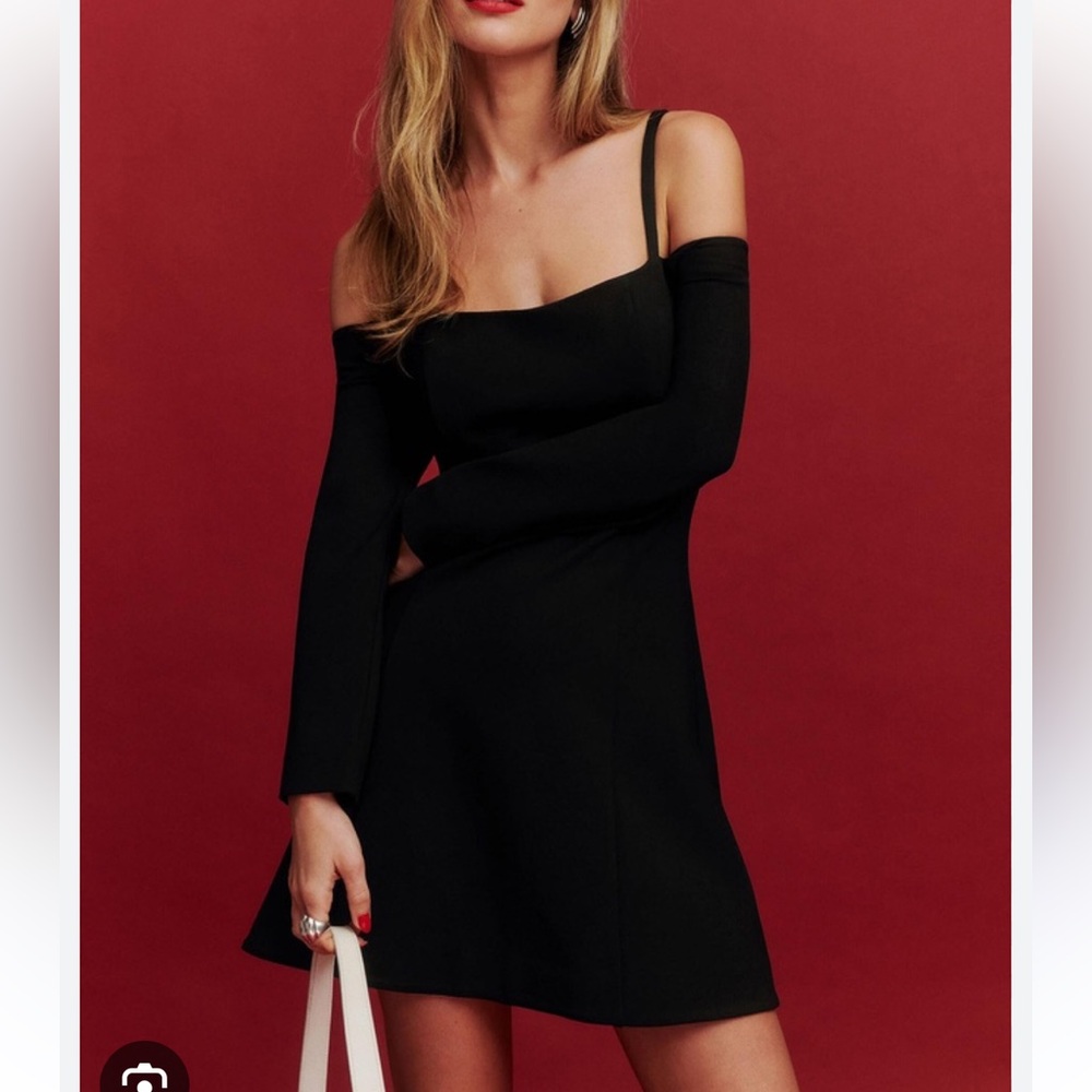 Reformation Black Off-Shoulder Mini Dress